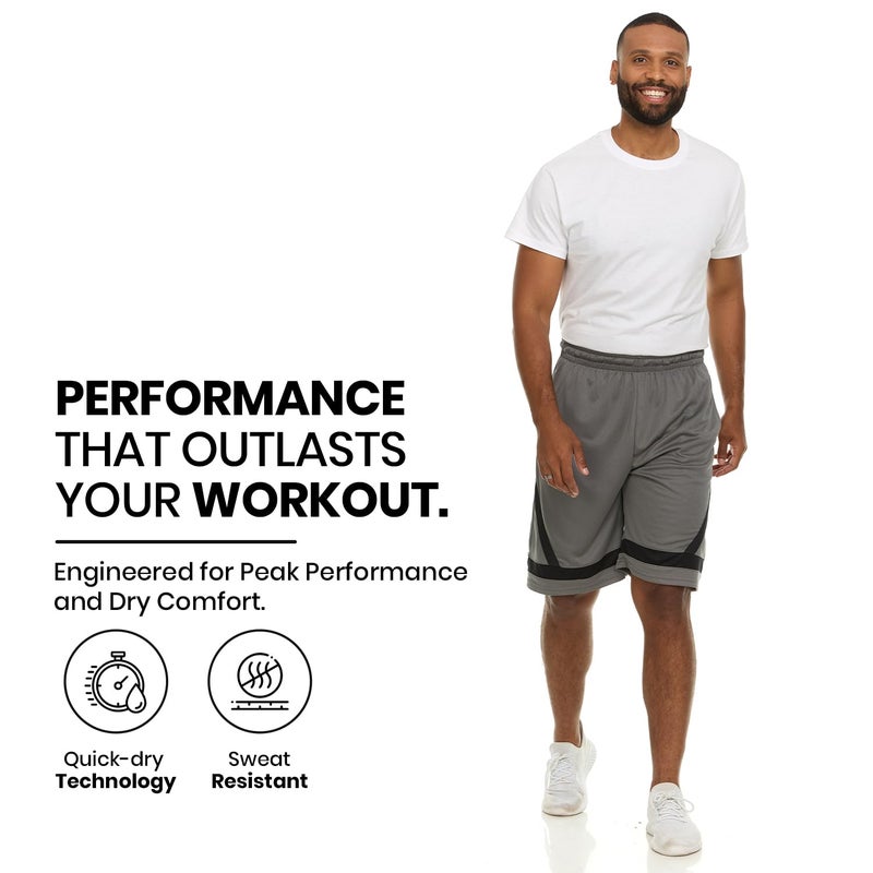 Essential Elements 4 Pack: Men's Dry-Fit Sweat Resistant Active Athletic Performance Shorts - Image 3